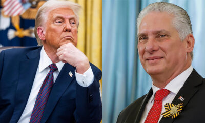 Combo de dos fotografías del presidente de los Estados Unidos, Donald Trump (i), y el presidente de Cuba Miguel Díaz-Canel. EFE/EPA/Jim Lo Scalzo/ Maxim Shetov / POOL