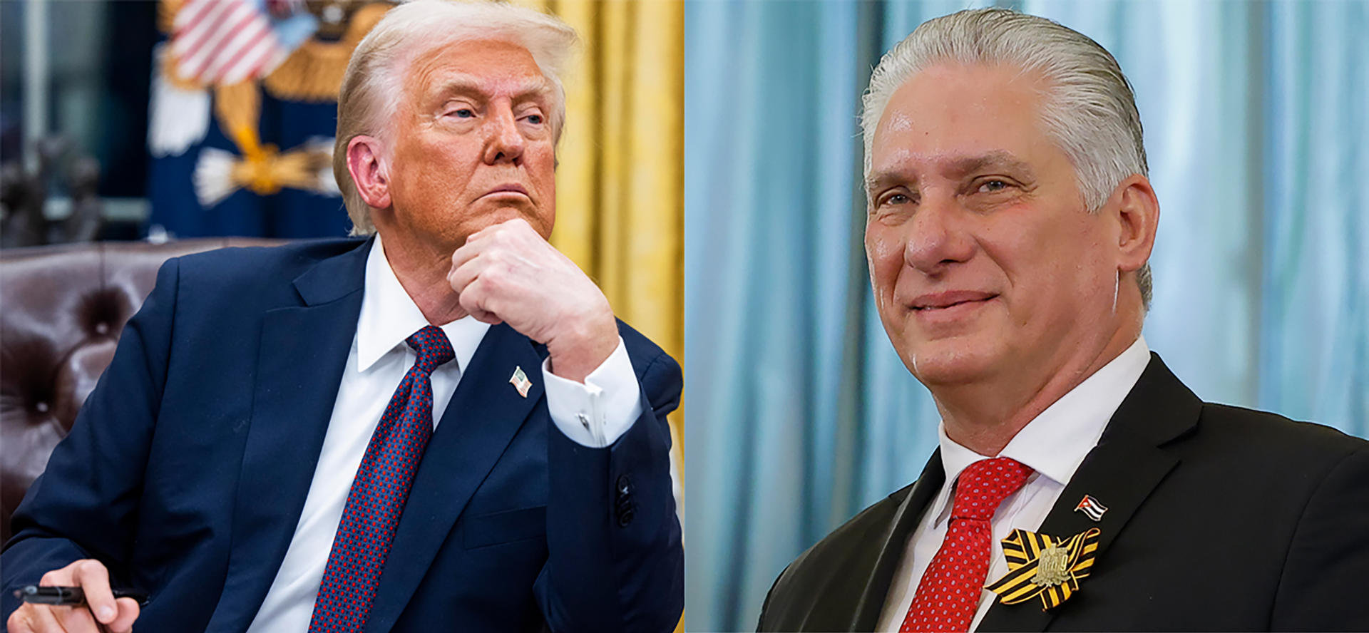 Combo de dos fotografías del presidente de los Estados Unidos, Donald Trump (i), y el presidente de Cuba Miguel Díaz-Canel. EFE/EPA/Jim Lo Scalzo/ Maxim Shetov / POOL