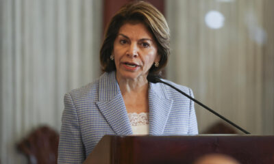 La expresidenta de Costa Rica, Laura Chinchilla, habla durante una reunión entre líder opositor venezolano Edmundo González Urrutia y el presidente de R. Dominicana, Luis Abidaner, este jueves, en Santo Domingo (R. Dominicana). EFE/ Orlando Barría