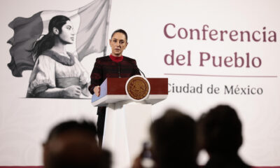 La presidenta de México, Claudia Sheinbaum, habla durante su conferencia de prensa matutina este miércoles, en el Palacio Nacional en la Ciudad de México (México). EFE/ José Méndez