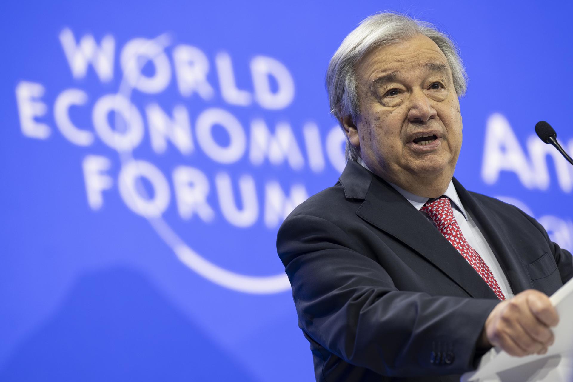 El secretario general de la ONU, Antonio Guterres, en Davos. EFE/EPA/LAURENT GILLIERON