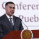 El secretario de Seguridad y Protección Ciudadana, Omar García Harfuch, habla durante una rueda de prensa este jueves, en el Palacio Nacional de la Ciudad de México (México). EFE/ Mario Guzmán