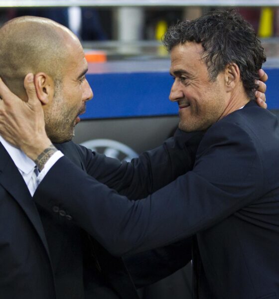 Fotografía de archivo de Pep Guardiola (i) y Luis Enrique Martínez (d). EFE/Alejandro Garcia