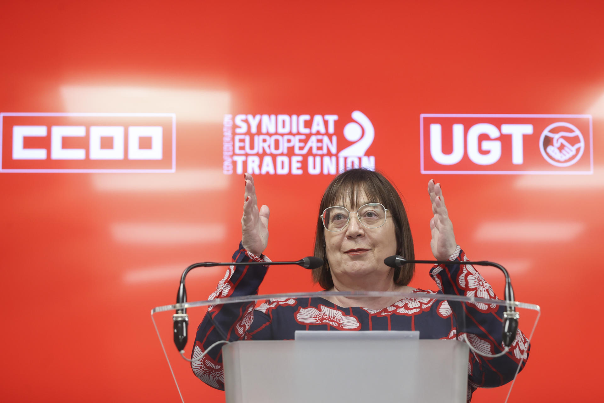 Fotografía de archivo en donde se ve a la secretaria general de la Confederación Europea de Sindicatos (CES), Esther Lynch. EFE/ Kiko Huesca