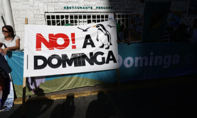 Fotografía de archivo de una manifestación en contra del controvertido megaproyecto Dominga para la extracción de concentrado de hierro y cobre, afuera del ministerio de Medio ambiente, en Santiago (Chile). EFE/ Elvis González