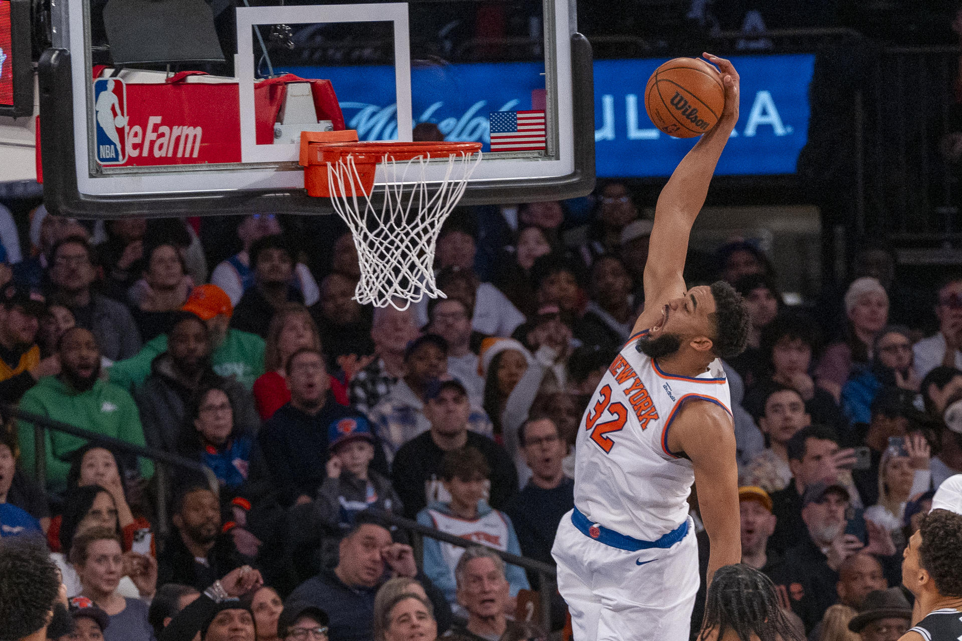 El dominicano Karl Anthony Towns, estrella de los Knicks de Nueva York. Unidos). EFE/ Angel Colmenares