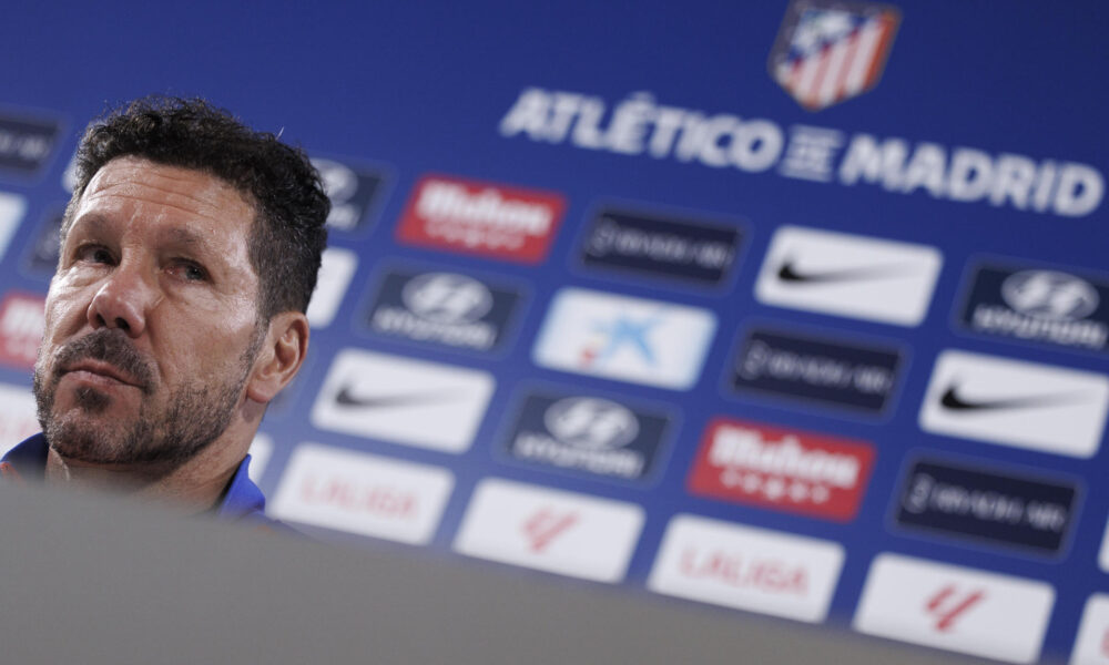 Simeone, en la rueda de prensa de este viernes. EFE/ Sergio Pérez