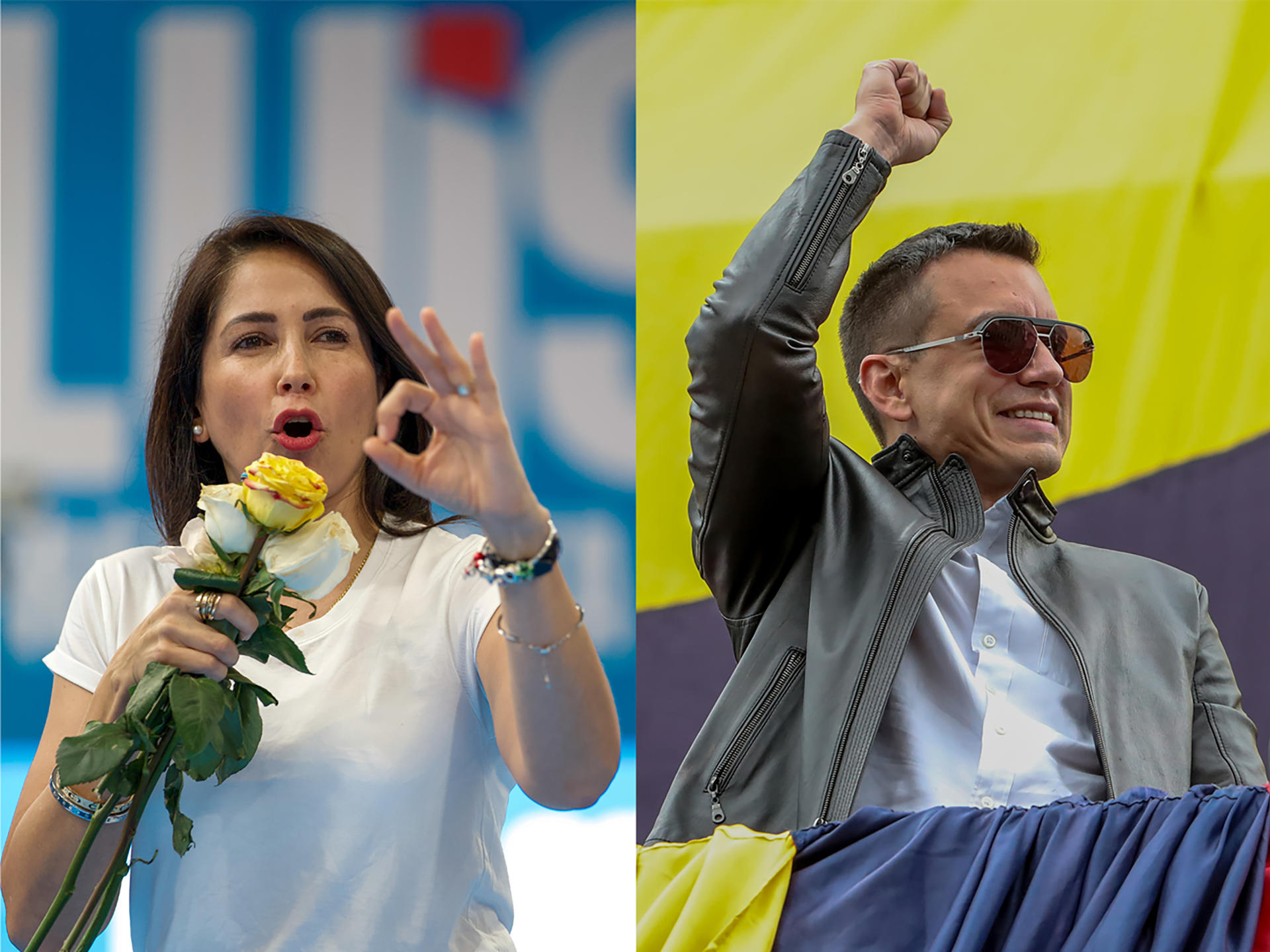 Combo de fotografías de archivo de la candidata presidencial del correísmo, Luisa González (i) y el presidente de Ecuador, Daniel Noboa. EFE/ José Jácome/ Vicente Costales