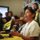 Vidalina Morales, líder comunitaria contra la explotación minera, habla durante una conferencia de prensa, este 8 de enero de 2025 en San Salvador (El Salvador). EFE/ Rodrigo Sura