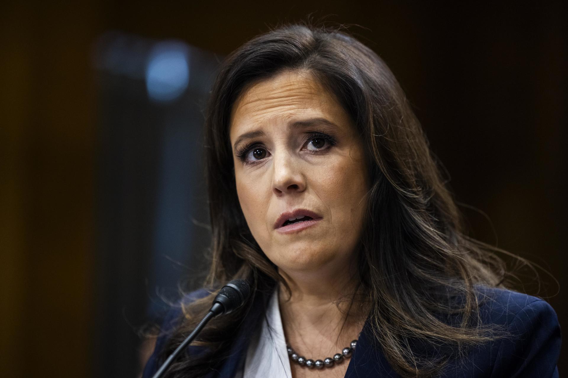 La designada por el presidente estadounidense Donald Trump como su candidata para embajadora ante la ONU, Elise Stefanik. EFE/EPA/JIM LO SCALZO