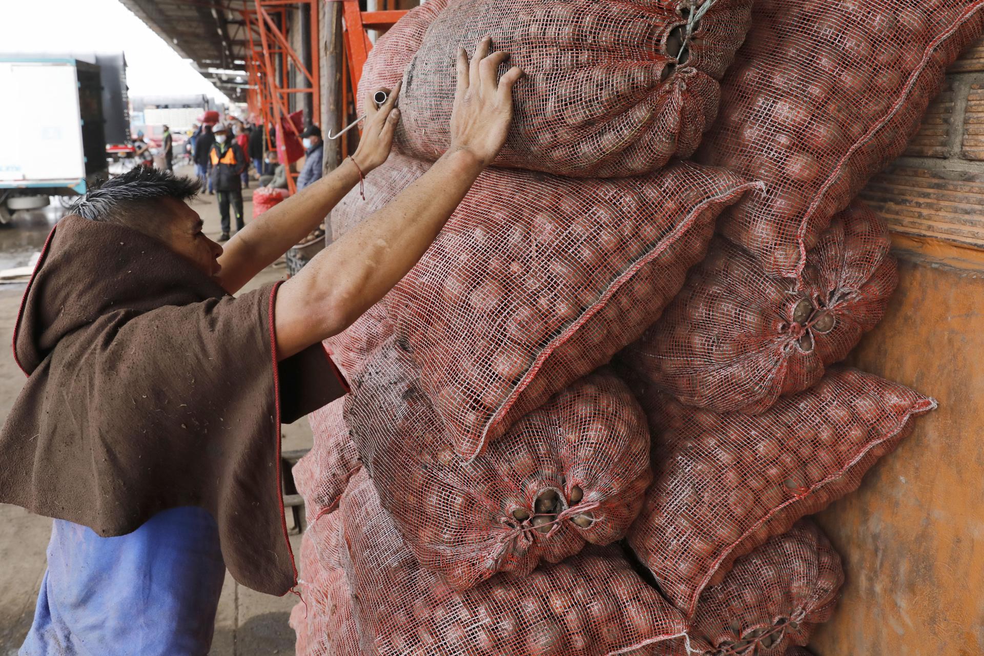 Fotografía de archivo en donde comerciantes trabajan en la venta y distribución de alimentos en la plaza de mercado Corabastos, en Bogotá (Colombia). EFE/ Carlos Ortega