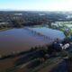 An aerial photograph taken with a drone of flooding to fields surrounding the collapsed Bridgewater Canal in Little Bollington, Britain, 02 January 2025. The canal collapsed during heavy rainfall in northern Britain on New year'Äôs Day. (Reino Unido) EFE/EPA/ADAM VAUGHAN