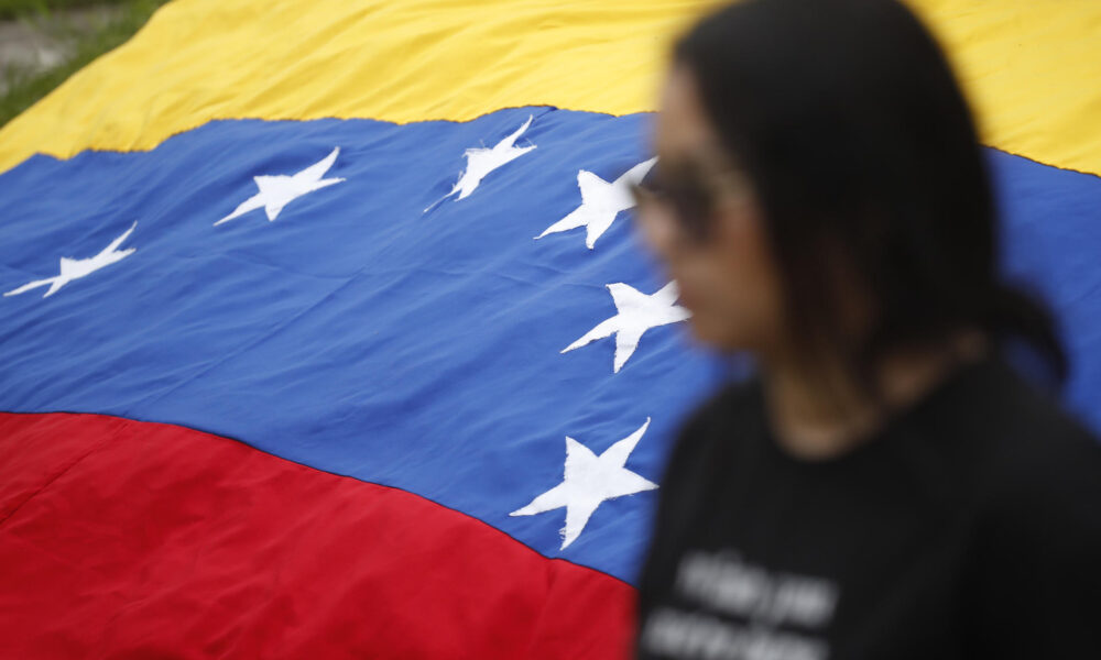 Fotografía de archivo de un mujer junto a una bandera venezolana. EFE/Rodrigo Sura