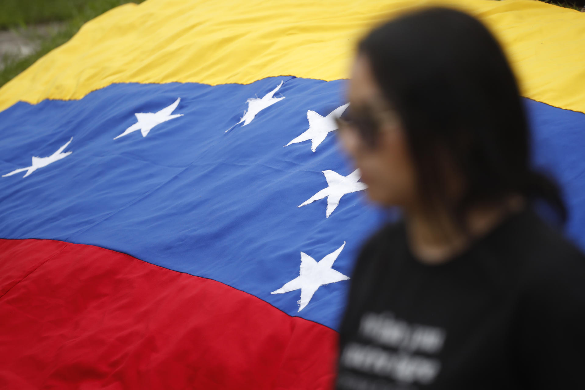 Fotografía de archivo de un mujer junto a una bandera venezolana. EFE/Rodrigo Sura