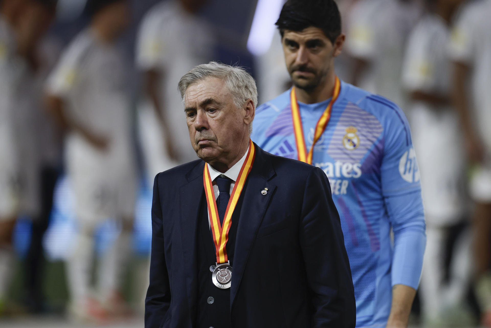 El entrenador del Real Madrid Carlo Ancelotti tras perder la final de la Supercopa de España de fútbol entre el Real Madrid y el FC Barcelona, en Yeda, Arabia Saudí. EFE/ Alberto Estévez