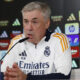 El entrenador del Real Madrid Carlo Ancelotti durante la rueda de prensa posterior al entrenamiento que el conjunto ha llevado a cabo este jueves en la Ciudad Deportiva de Valdebebas, en Madrid, previo a su partido de Liga de mañana, ante el Valencia. EFE/ J.P.Gandul