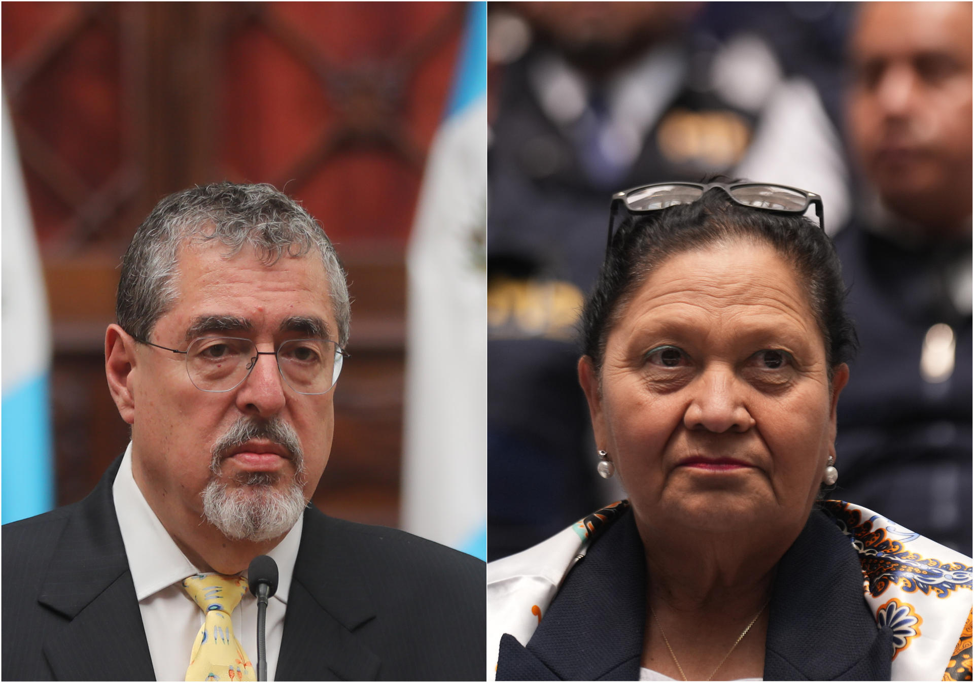 Combo de dos fotografías de archivo del presidente de Guatemala, Bernardo Arévalo de León, y la fiscal general y jefa del Ministerio Público (Fiscalía) de Guatemala, Consuelo Porras Argueta en Ciudad de Guatemala (Guatemala). EFE/ Edwin Bercián/ /Oliver De Ros