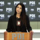 Fotografía cedida por la Policía de Investigaciones de Chile (PDI) de su jefa de Cooperación Internacional, prefecta Carolina Namor, en una rueda de prensa este martes, en Santiago (Chile). EFE/ Policía De Investigaciones