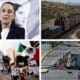 Combo de fotografías de archivo de izquierda-arriba, la presidenta de México, Claudia Sheinbaum; migrantes viajando en el techo de un tren conocido como "La Bestia"; personas protestando contra la reforma judicial; y vehículos calcinados tras enfrentamientos entre fuerzas federales y grupos armados, en diferentes eventos en México. EFE/Sáshenka Gutiérrez/Luis Torres/José Méndez/Juan Carlos Cruz