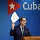 El canciller de Cuba, Bruno Rodríguez, habla en la sede del Ministerio de Relaciones Exteriores (Minrex) este miércoles, en La Habana (Cuba). EFE/ Ernesto Mastrascusa