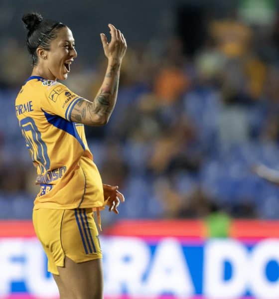 Jennifer Hermoso de Tigres celebra un gol. Imagen de archivo. EFE/ Miguel Sierra