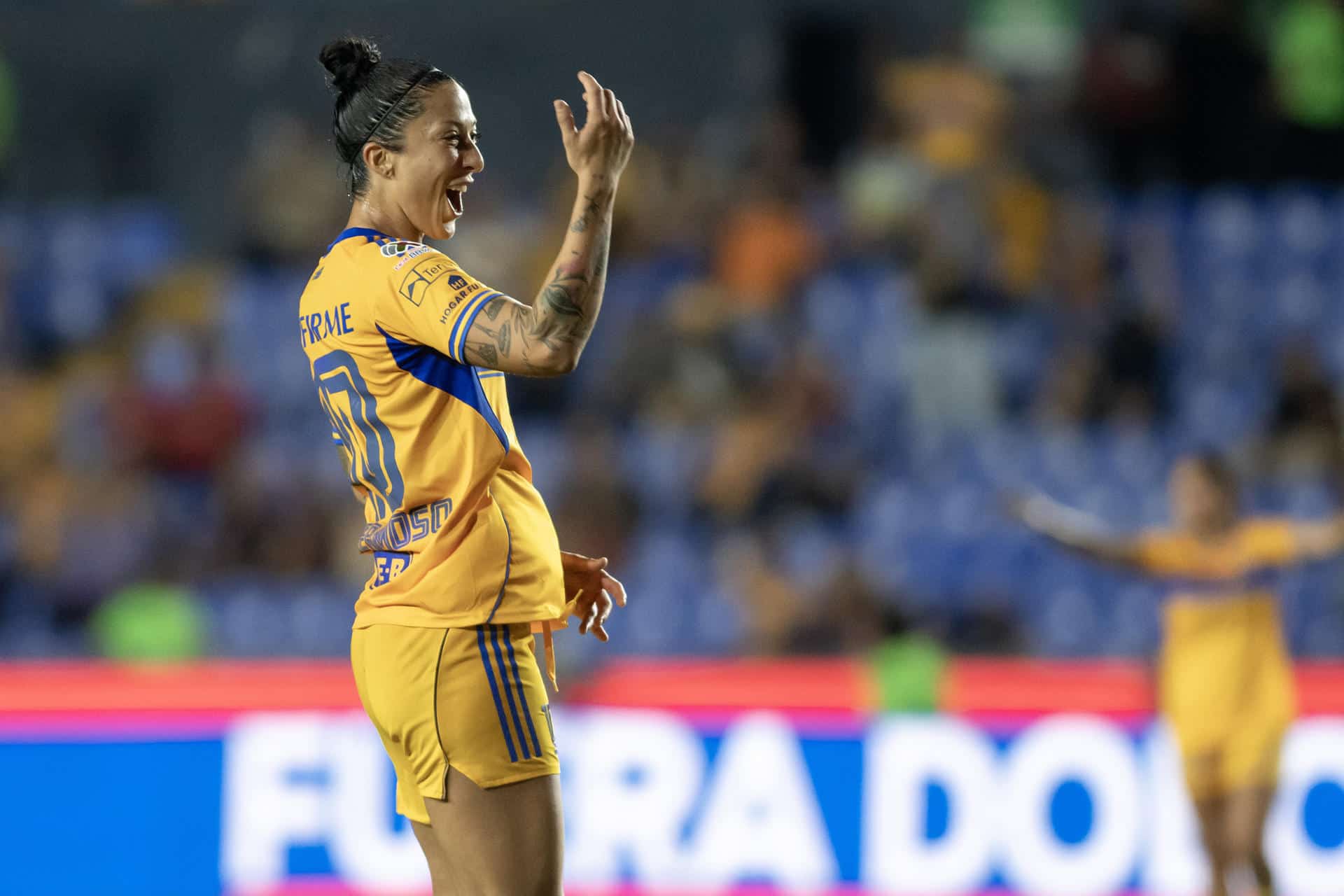 Jennifer Hermoso de Tigres celebra un gol. Imagen de archivo. EFE/ Miguel Sierra