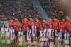 Los jugadores de España momentos antes del partido de fútbol ante Georgia, de la fase de clasificación para el Mundial que se disputa en el estadio Martínez Valero de Elche. EFE / Pablo Miranzo.
