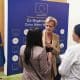 La embajadora de la Unión Europea en Egipto, Angelina Eichhorst (c), durante en un encuentro con los medios en El Cairo (Egipto) este jueves. EFE/ Pablo De Aguinaco Berrio