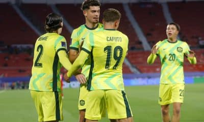 Jugadores de Australia celebran un gol en un partido del grupo D de la Copa Mundial Sub-20. EFE/ Esteban Garay