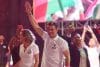 El candidato a la Presidencia de Bolivia por el Partido Demócrata Cristiano, Rodrigo Paz, reacciona durante un evento de cierre de campaña este lunes, en Santa Cruz (Bolivia). EFE/ Juan Carlos Torrejón