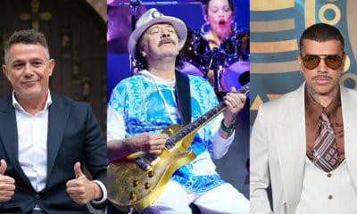 Combo de fotografías de archivo de los músicos Alejandro Sanz (i), Carlos Santana (c) y Rauw Alejandro. EFE/ Pedro Puente Hoyos/ Alejandro García/ Octavio Guzmán