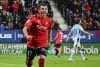 El delantero de Osasuna Ante Budimir celebra tras marcar el 1-1 ante el Celta, durante el partido de LaLiga de fútbol que CA Osasuna y Celta de Vigo disputan este domingo en el estadio de El Sadar, en Pamplona. EFE/Iñaki Porto