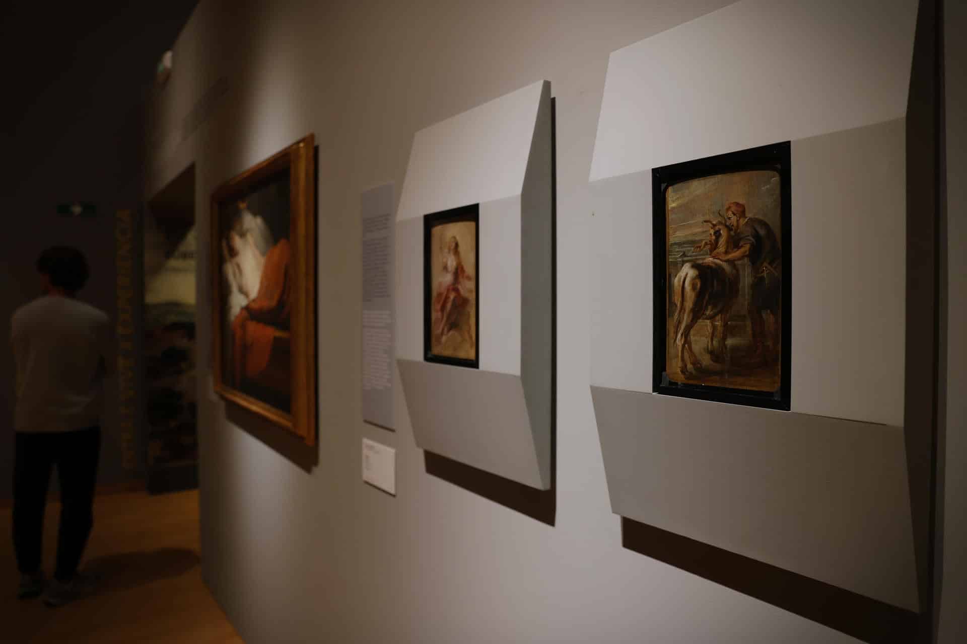 Un hombre camina junto a los dos óleos sobre tabla de Rubens robados hace ahora 40 años del museo de Belas Artes de A Coruña. El reciente asalto al Museo del Louvre en París ha puesto en el foco la vulnerabilidad de las grandes colecciones de arte y obliga a repasar casos como el robo de estas dos obras y su posterior recuperación tras una compleja operación internacional. 
EFE/Cabalar