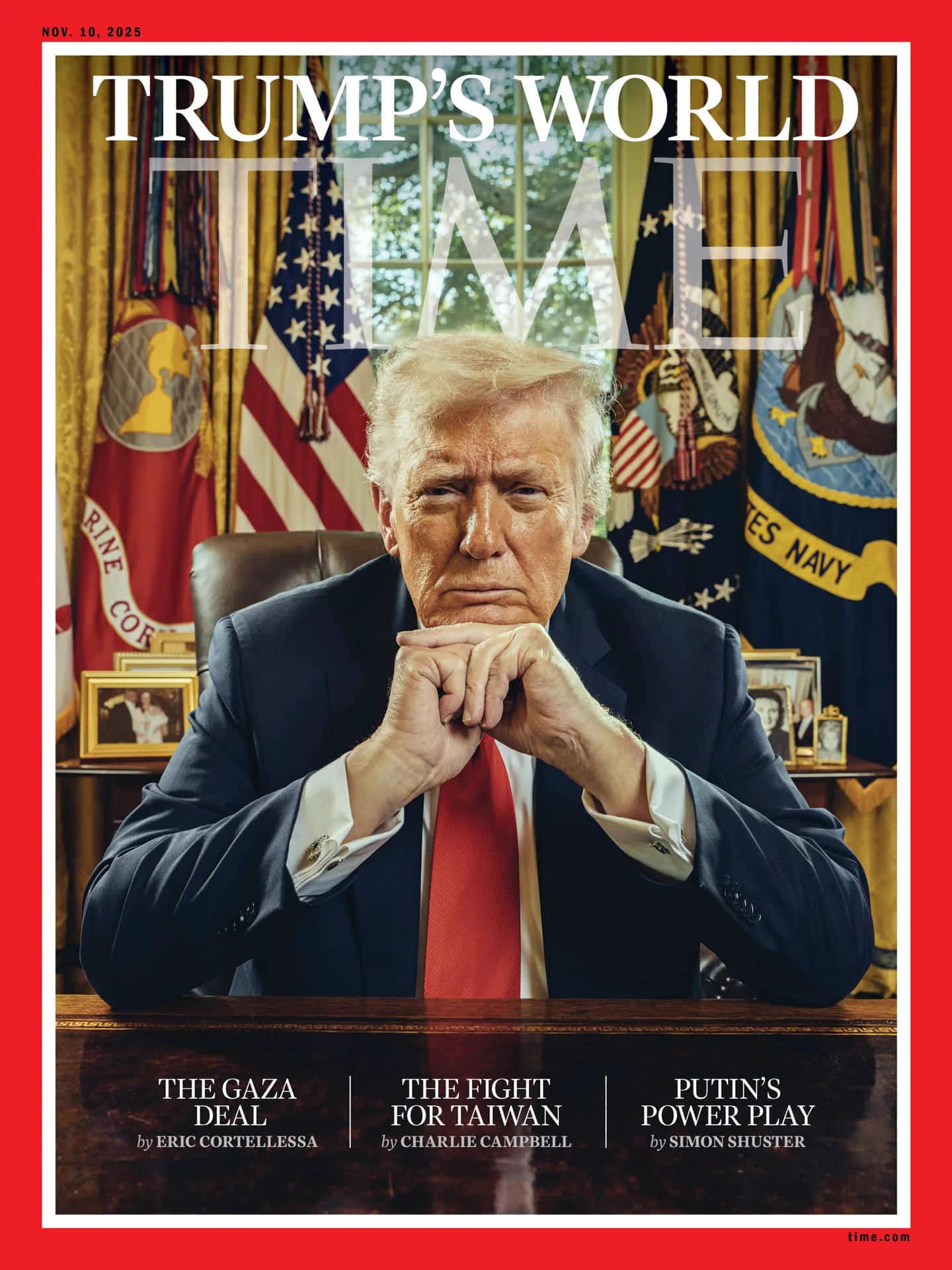 Fotografía cedida de la portada de la revista Time donde aparece el presidente estadounidense, Donald Trump, en el Despacho Oval de la Casa Blanca en Washington. EFE/Stephen Voss for TIME