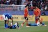 Jugadores de Brasil reaccionan este sábado, al finalizar el partido del grupo C de la Copa Mundial Sub-20 entre España y Brasil en el estadio Nacional Julio Martínez Prádanos, en Santiago (Chile). EFE/ Elvis González
