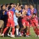 Jugadores del Xelajú MC celebran este miércoles al finalizar un partido de la Copa Centroamericana Concacaf entre Xelajú MC y Real España, en el estadio Cementos Progreso, en Ciudad de Guatemala (Guatemala). EFE/ Fernando Ruiz