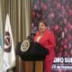 La presidenta de Honduras, Xiomara Castro, habla en la inauguración la 140 edición del Consejo Internacional del Café este lunes, en San Pedro Sula (Honduras). EFE/ José Valle