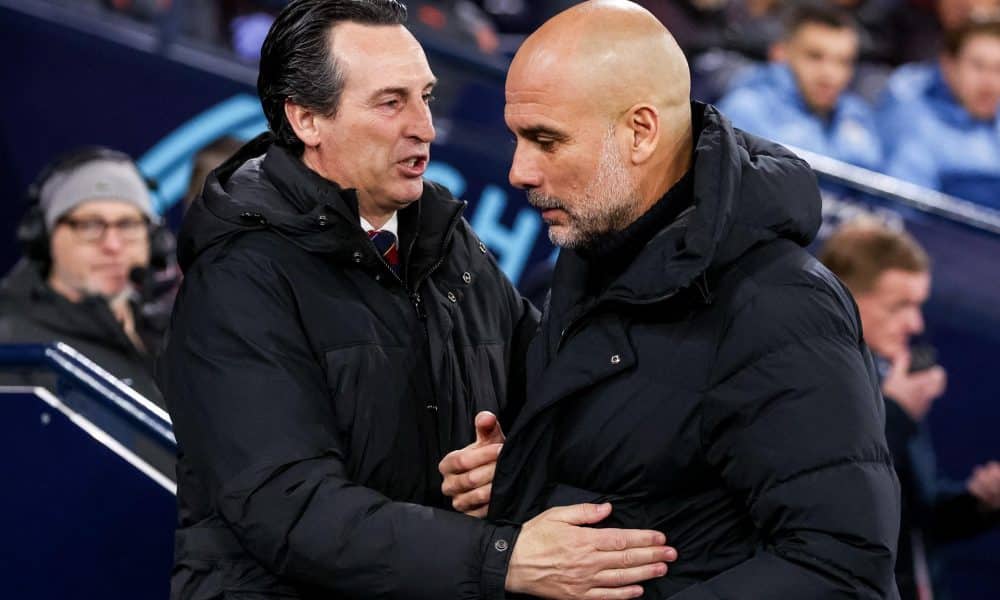 Los entrenadores del Manchester City Pep Guardiola y del Aston Villa Unai Emery. EFE/EPA/ADAM VAUGHAN