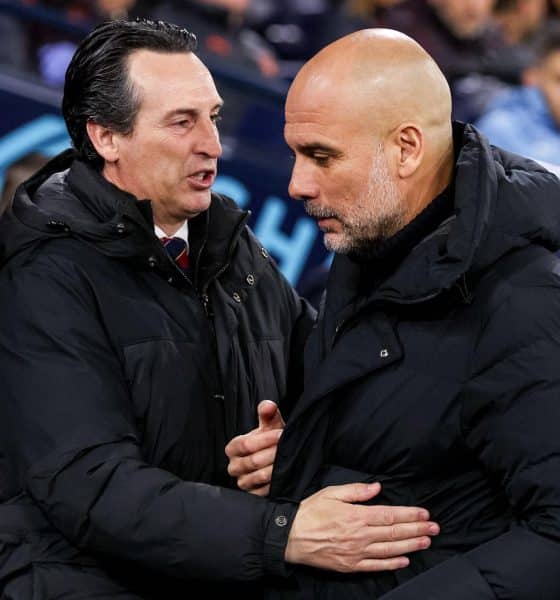 Los entrenadores del Manchester City Pep Guardiola y del Aston Villa Unai Emery. EFE/EPA/ADAM VAUGHAN