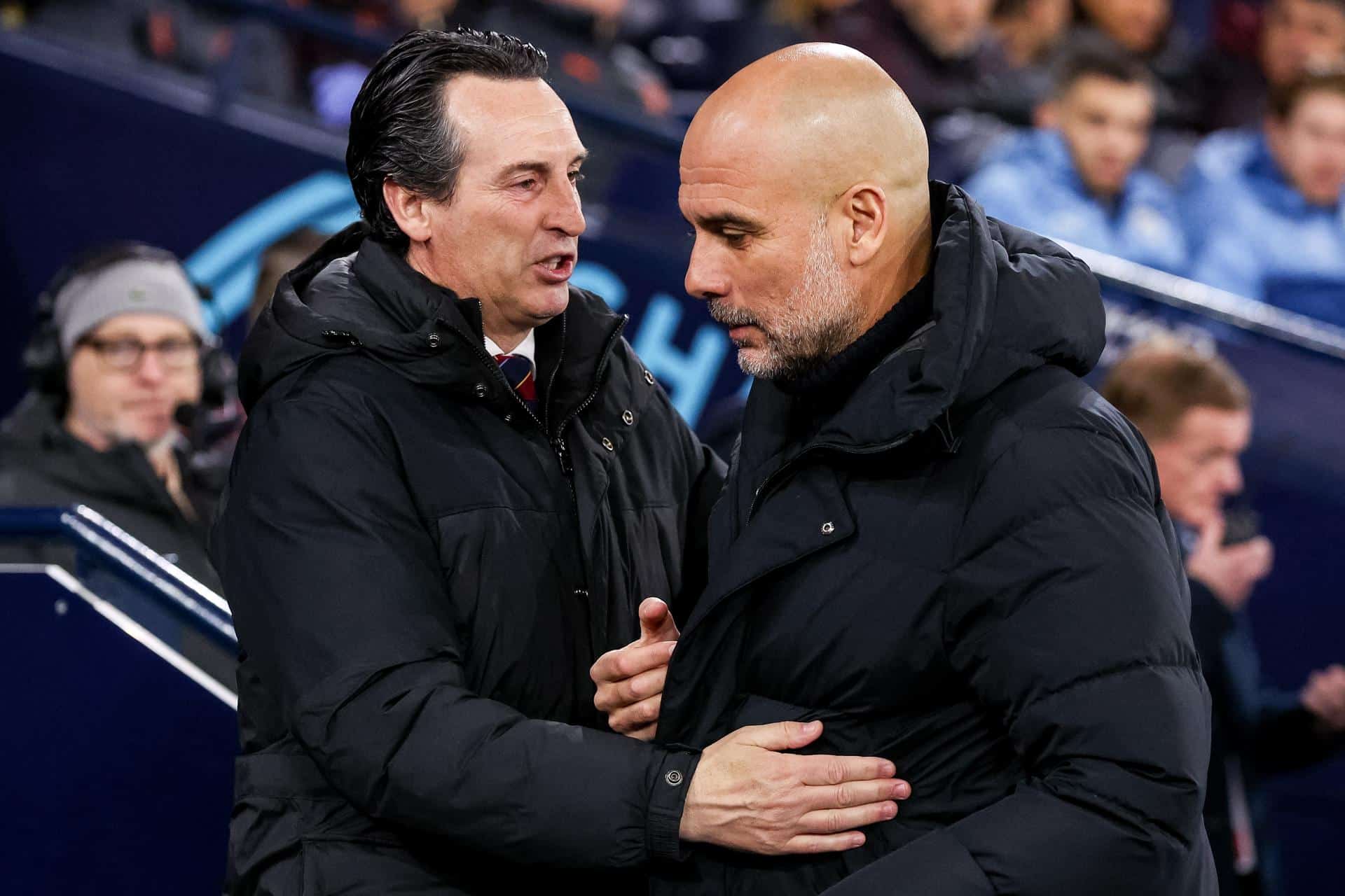 Los entrenadores del Manchester City Pep Guardiola y del Aston Villa Unai Emery. EFE/EPA/ADAM VAUGHAN