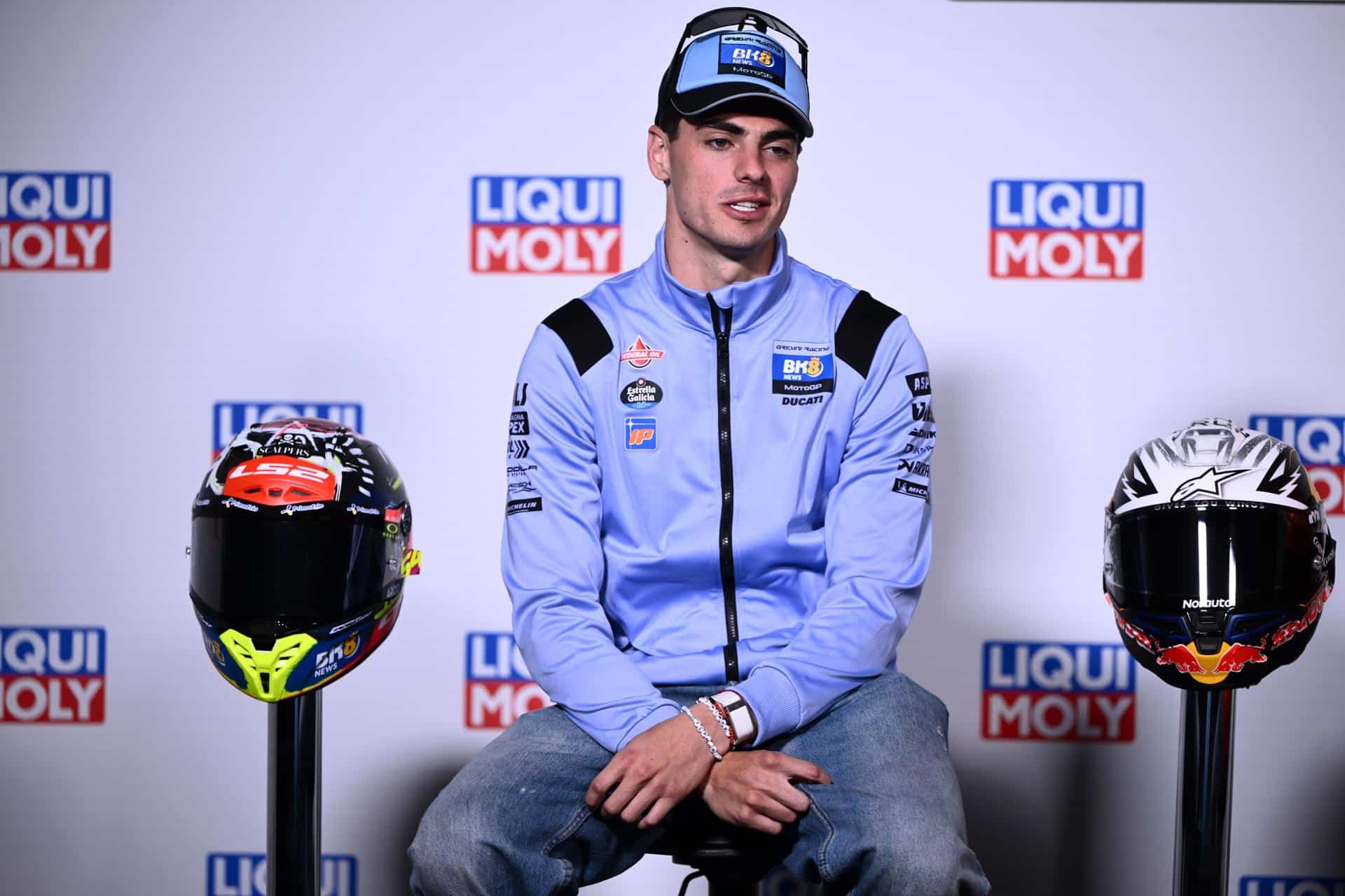 El piloto español Fermin Aldeguer de BK8 Gresini Racing MotoGP en una conferencia de prensa antes del Gran Premio de Motociclismo de Australia 2025 en el circuito Phillip Island Grand Prix. EFE/EPA/JOEL CARRETT AUSTRALIA AND NEW ZEALAND OUT