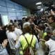 Llegada de los 21 activistas españoles que formaban parte de la Flotilla Global Sumud retenidos por Israel, procedentes de Tel Aviv, este domingo en el aeropuerto Adolfo Suárez Madrid Barajas. EFE/Javier Lizón