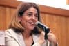 La curadora en jefe de la delegación de Barcelona, Anna Guitart, habla en la presentación del programa general de la Feria Internacional del Libro este lunes, en la ciudad de Guadalajara (México). EFE/ Francisco Guasco

