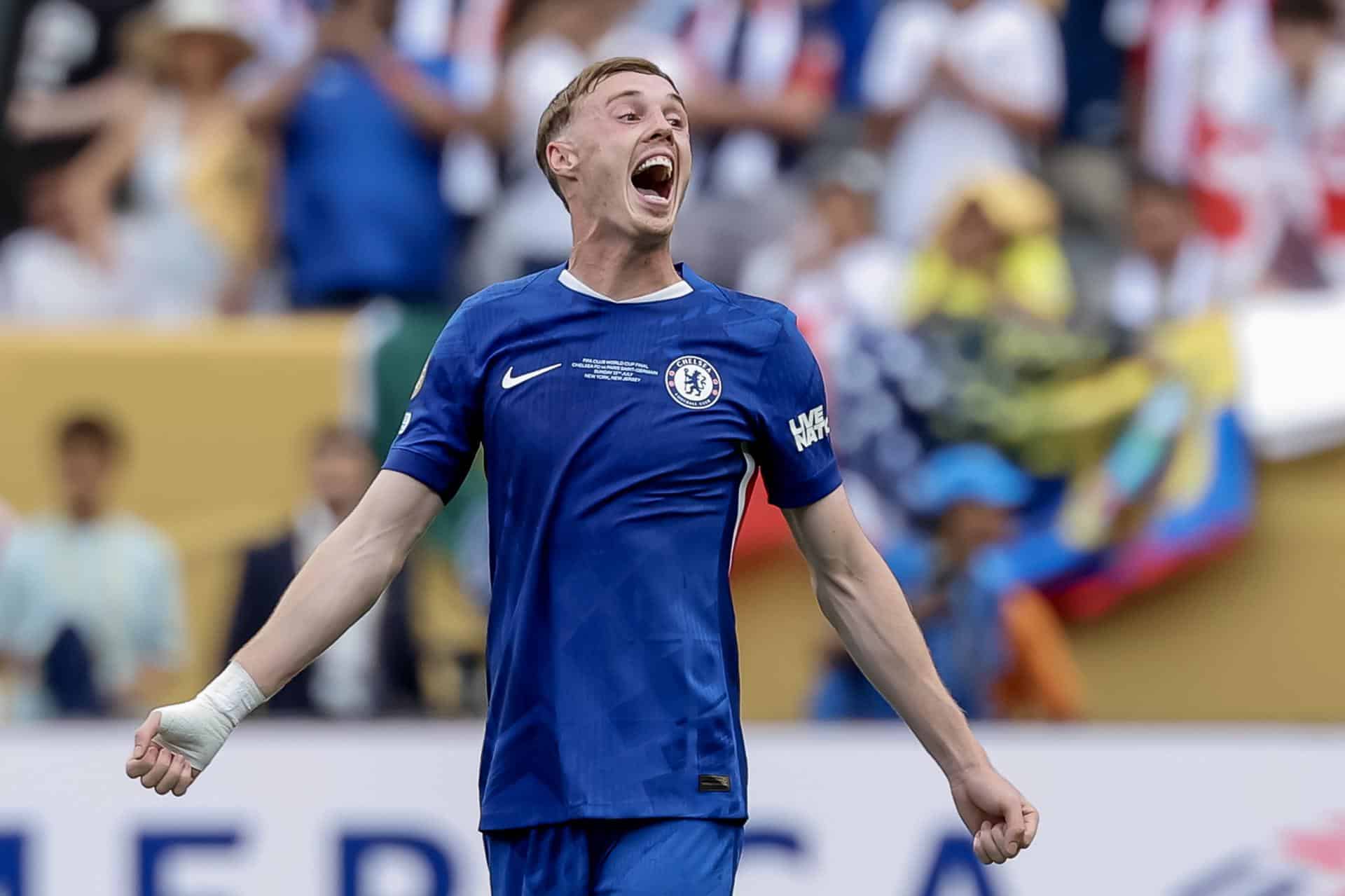 Cole Palmer, centrocampista del Chelsea, festeja un gol en la final del pasado Mundial de Clubes. EFE/EPA/JUSTIN LANE