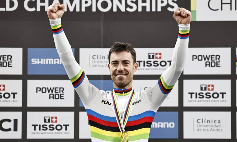 El español Albert Torres Barceló ganó el oro en el ómnium en el Campeonato del Mundo de Ciclismo en Pista, en Santiago de Chile. EFE/Osvaldo Villarroel