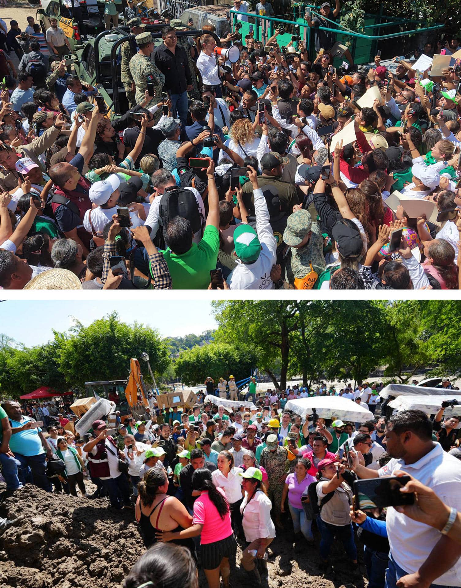 Combo de fotografías cedidas por la presidencia de México, donde se observa a la mandataria mexicana, Claudia Sheinbaum, dando atención a familias afectadas por las lluvias de días pasados en el municipio de Tamazunchale, este miércoles, en San Luis Potosí (México). EFE/ Presidencia de México /SOLO USO EDITORIAL/ NO VENTAS/ SOLO DISPONIBLE PARA ILUSTRAR LA NOTICIA QUE ACOMPAÑA (CRÉDITO OBLIGATORIO)