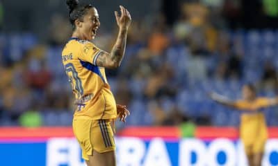 Jennifer Hermoso de Tigres celebra un gol durante un partido de la Liga Femenil MX. Imagen de archivo. EFE/ Miguel Sierra