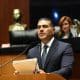 Fotografía cedida este miércoles, por la Cámara de Senadores del titular de la Secretaria de Seguridad y Protección Ciudadana, Omar García Harfuch durante una comparecencia en la Ciudad de México (México). EFE/Cámara de Senadores/SOLO USO EDITORIAL/NO VENTAS/SOLO DISPONIBLE PARA ILUSTRAR LA NOTICIA QUE ACOMPAÑA (CRÉDITO OBLIGATORIO)