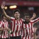 El centrocampista del Athletic Club Alejandro Rego celebra su gol contra el Mallorca junto a Nico Williams, durante el partido de la jornada 8 de LaLiga EA Sports entre el Athletic Club y el Mallorca, este sábado en el estadio de San Mamés en Bilbao.-EFE/ Luis Tejido