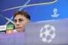El centrocampista del FC Barcelona Fermín López, durante la rueda de prensa previa al partido contra Olympiakos , de la tercera jornada de la fase liga de la Liga de Campeones. EFE/ Alejandro García